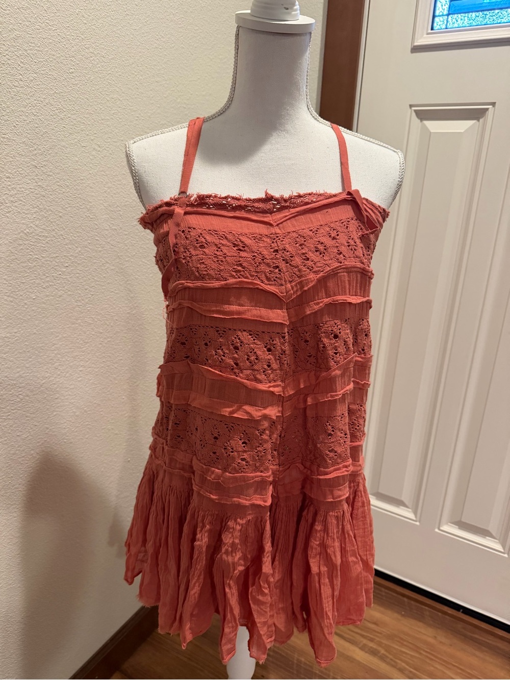 Boho Crochet Tiered Spaghetti Strap Camisole in Rust